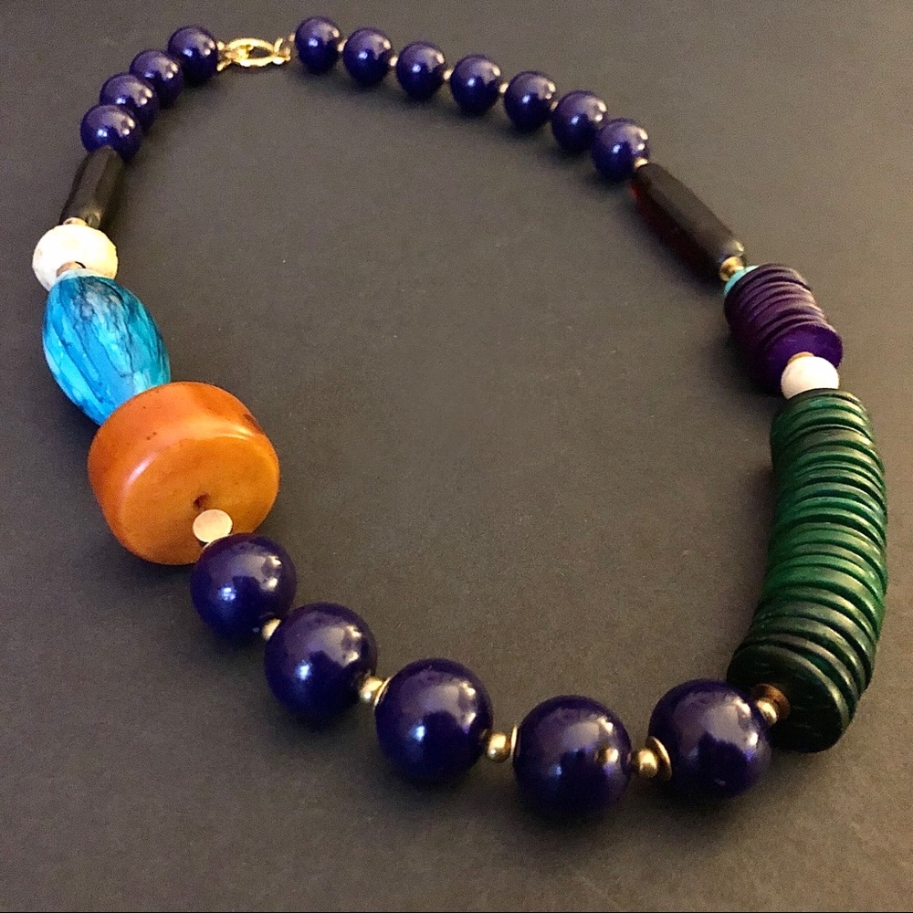 Handcrft Asymmetrical Art Deco Mixed Mat Necklace